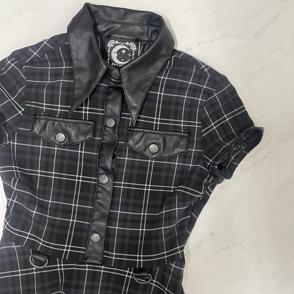 Killstar Size Small Black White Plaid Menace Collar Mini Dress Grunge Goth Punk - Picture 4 of 6